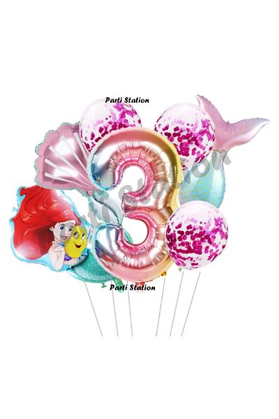 Parti Station Little Mermaid Ariel 3 Years Old Balloon Set Little Mermaid Balloon Set Mermaid Ariel Birthday Set