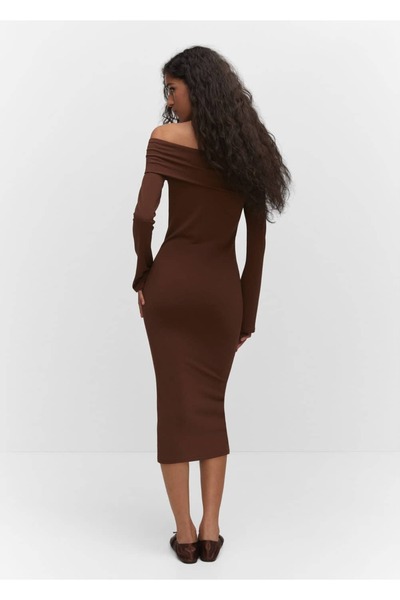 MANGO Woman Omzu Açık Midi Elbise