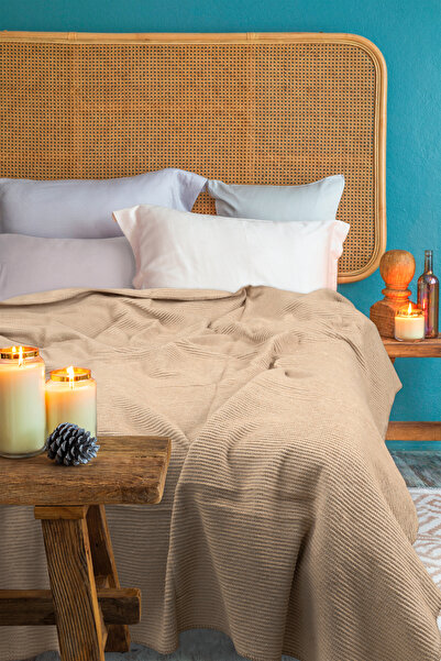 verra home Pamuklu Çift Kişilik Battaniye 150x200 Bej – Yumuşak ve Nefes Alab...