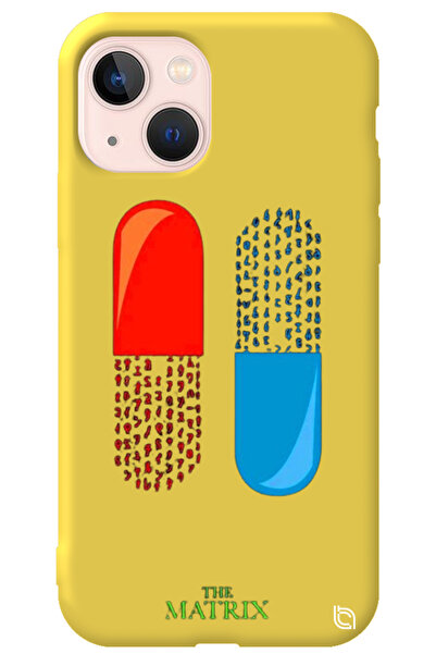 WANNA PROTECT iPhone 15 Sarı Premium İçi Kadife The Matrix Pill Desenli Silik...