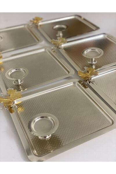 Elzemm store 2 Model 6 Gümüş Kare Tepsi Ve 6 Gümüş Makaronluk