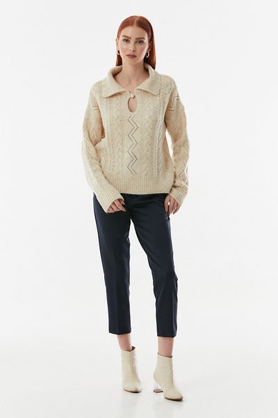 Fulla Moda Pearl Button Polo Collar Oversize Knit Sweater