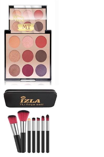 Makeuptime 9-Piece Black Metal Boxed Square Eyeshadow Palette - Watch Brush Set 7-Piece