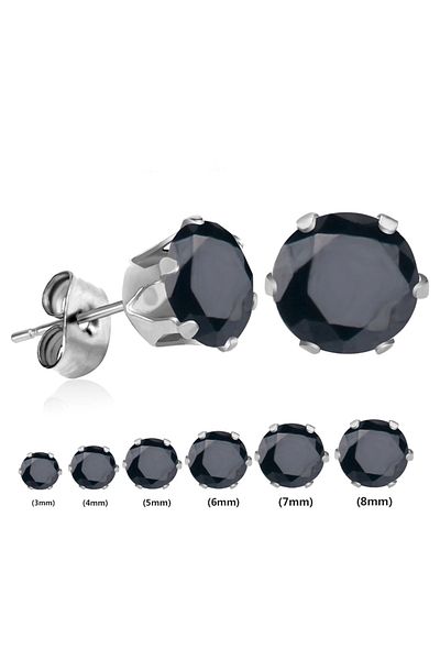 Öte Beri Öteberi Silver Stainless Non-Tarnish 316l Surgical Steel Unisex Black Oval Zircon Stone Single Earrings 1 Piece