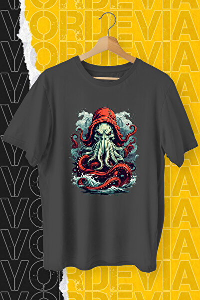 Vordevia Hobotnica Štampano crna Oversize kroj T-shirt