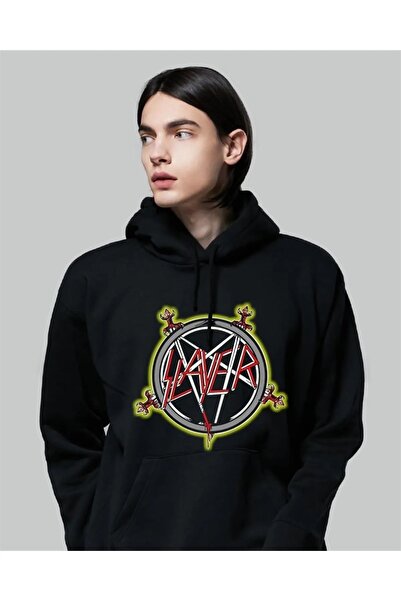 Le Savu supradimensionat Slayer cu imprimeu Culoare neagră cu glugă Swea tricou