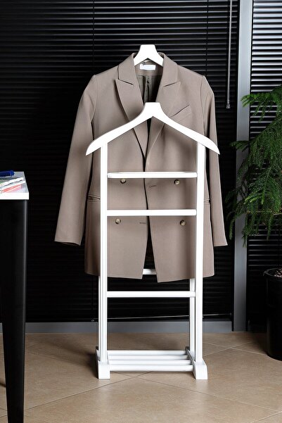 Refilya Iki Tepeli Dilsiz Uşak Beyaz Masif Ahşap Palto Ceket Cüppe Ofis Yatak Odası El Yapımı