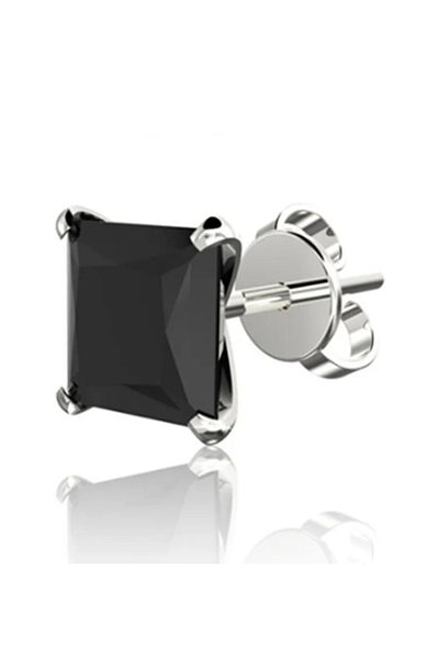 Öte Beri Öteberi Silver Stainless Non-Tarnish 316l Surgical Steel Unisex Black Square Zircon Stone Single Earrings 1 Piece