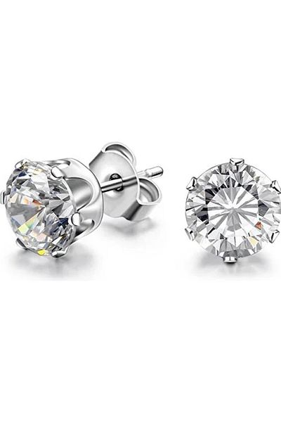 Öte Beri Beyteberi Silver Stainless Non Tarnish 316l Surgical Steel Unisex Transparent Oval Zircon Stone Double Earring Set