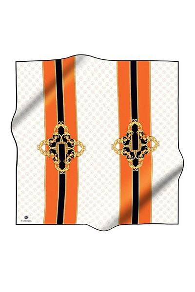 Vissona Γυναικείο μεταξωτό μαντήλι Twill Πορτοκαλί Χρυσό