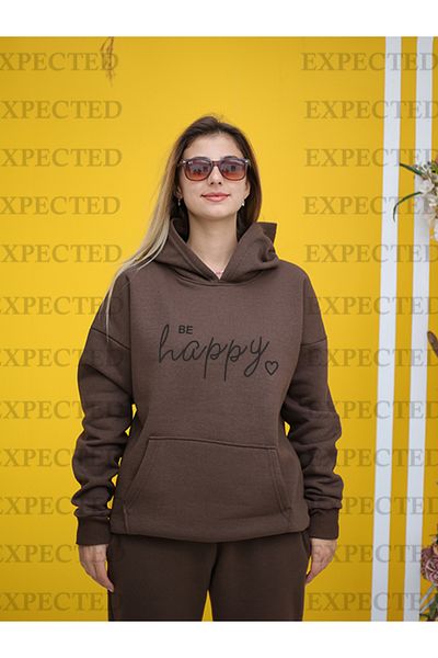 EXPECTED Be Happy Printed Oversize φούτερ με κουκούλα Hoodie