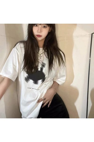 Gofeel Harajuku Street Black Cat Run Printed Oversize Unisex T-shirt
