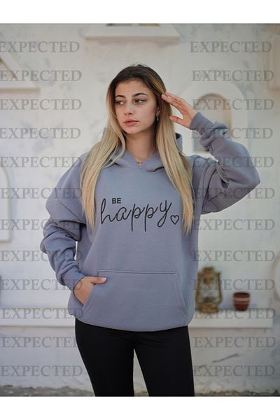 EXPECTED Be Happy Printed Oversize φούτερ με κουκούλα Hoodie