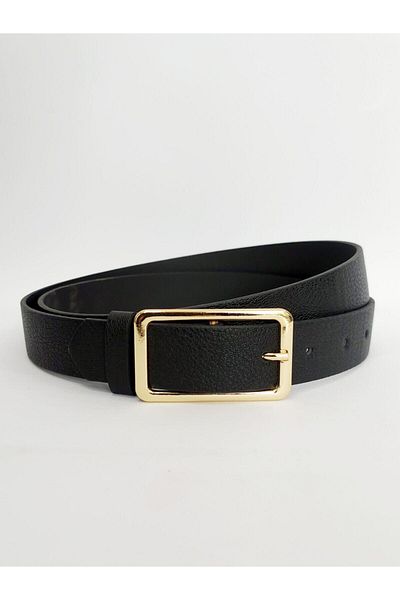 Kemerix Women's Black Belt with Gold Buckle