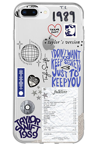 WANNA PROTECT iPhone 8 Plus Taylor Swift Sticker Desenli Desenli Şeffaf Silik...