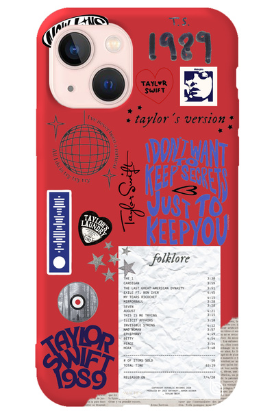 WANNA PROTECT iPhone 14 Plus Kırmızı İçi Kadife Taylor Swift Sticker Desenli ...