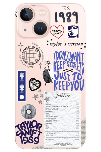 WANNA PROTECT iPhone 14 Plus Taylor Swift Sticker Desenli Silikon Şeffaf Tele...