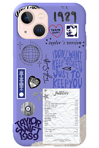 WANNA PROTECT iPhone 13 Lila İçi Kadife Taylor Swift Sticker Desenli Silikon ...