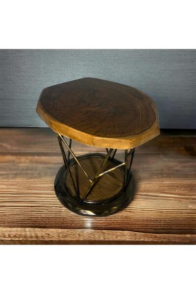 Metmobilya ÇINAR AĞACI EPOKSİ BOYALI METAL İŞLEMELİ BACAK ORTA ZİGON SEHPA