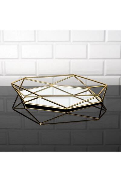 Leila Prizma Aynalı Sunum Tepsi Altın 34x30cm