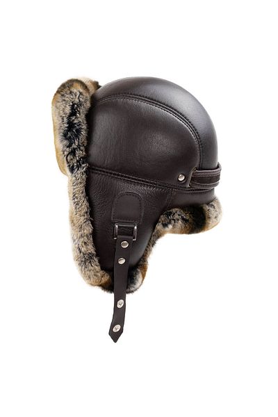 fubileather Кожена шапка ушанка от кафяв заек Ямтар