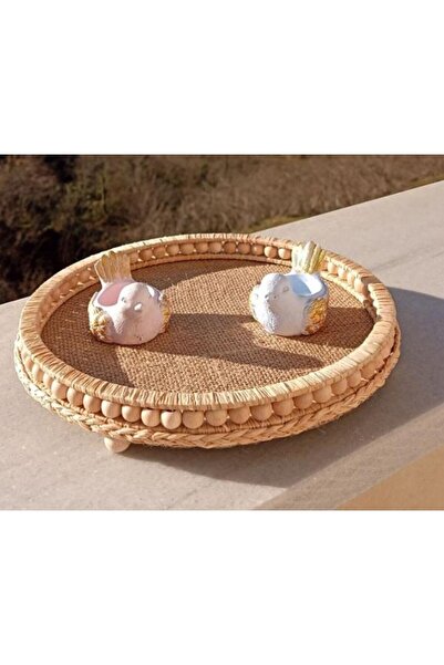 Süs Dükkanı Ahşap Hasır Tepsi Sepet Modeli Dekoratif Hediyelik Sunumluk Sepet...