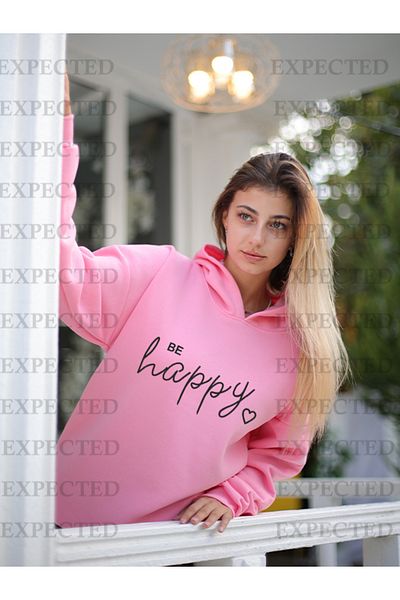 EXPECTED Be Happy Printed Oversize φούτερ με κουκούλα Hoodie