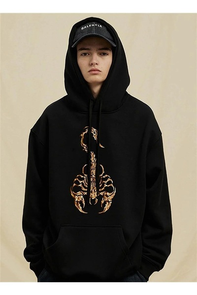 Le Savu Skeleton Scorpion cu imprimeu Culoare neagră cu glugă supradimensiona...