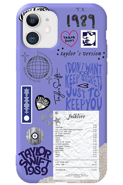 WANNA PROTECT iPhone 12 Lila İçi Kadife Taylor Swift Sticker Desenli Silikon ...