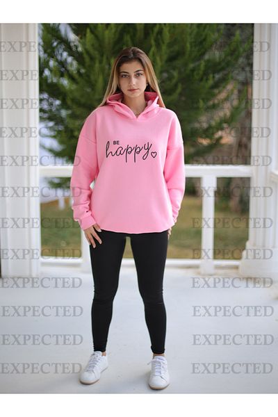 EXPECTED Be Happy Printed Oversize φούτερ με κουκούλα Hoodie