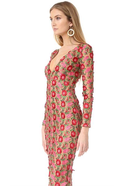 nish for you Floral Embroidery Midi Design Dress