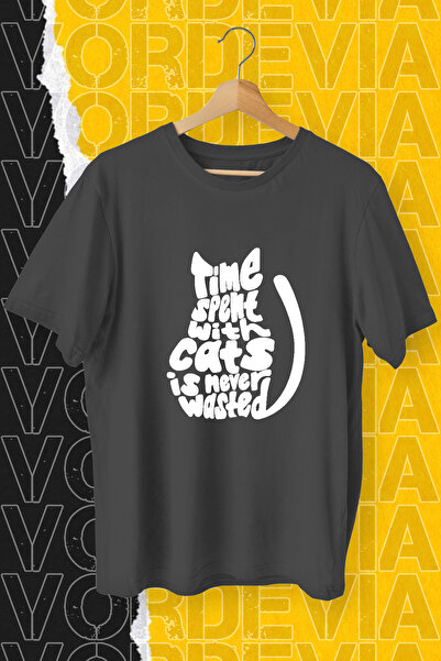 Vordevia Tricou oversize negru cu imprimeu de pisici scrise