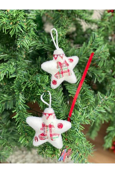 QUEEN AKSESUAR New Year Christmas Luxury Collectible Snow Feathered Star 2-Piece Pine Tree Decoration Tree Ornament