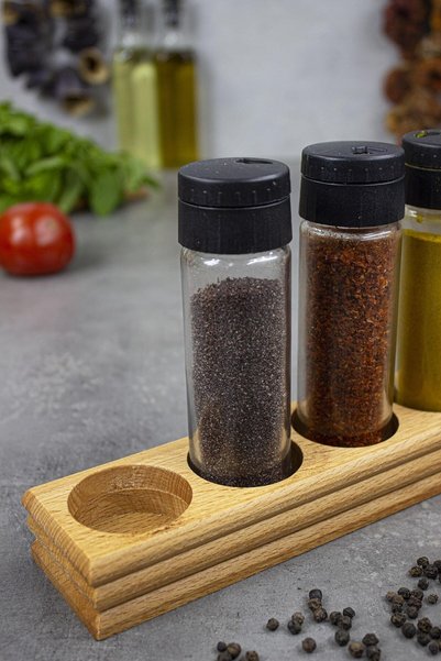 KukiWood Vera 4-Piece Spice Set, 4-Piece Spice Set with Wooden Stand