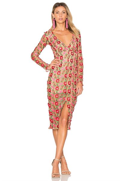 nish for you Floral Embroidery Midi Design Dress