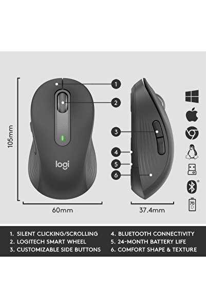 logitech Signature MK650 Multi-Device Bolt Alıcılı Bluetooth Kablosuz Klavye ve Mouse Seti Türkçe Q - Siyah