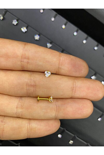Arescollection Cerrahi Çelik Tek Taş Kalp Tragus Helix Kıkırdak Piercing