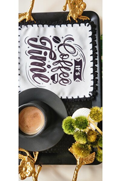 Runner Supla Home 2 منديل كوكتيل مزخرف بنمط وقت القهوة باللون الأسود