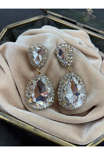 MFM STORE Renkli Kristal Taşlı Damla Model Hediyelik Küpe