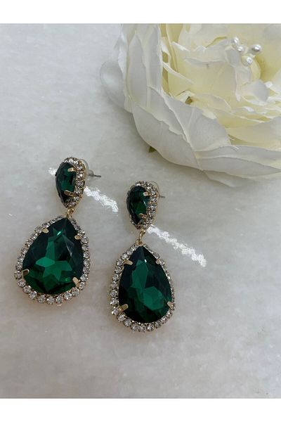 MFM STORE Green Crystal Stone Drop Model Gift Earrings