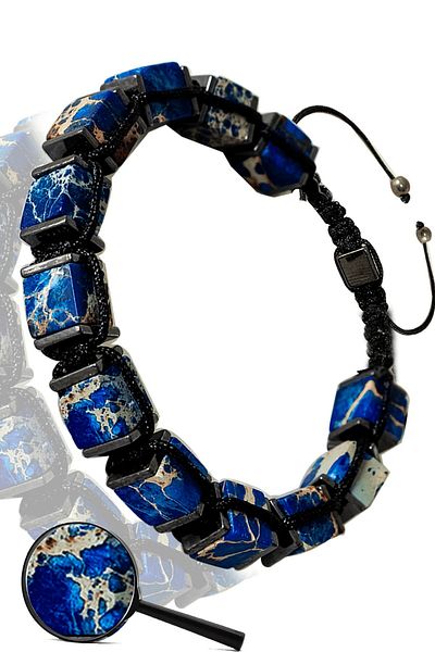 Tesbih Atölyesi Certified Cube Model Real Dark Blue Varicidal Stone Bracelet