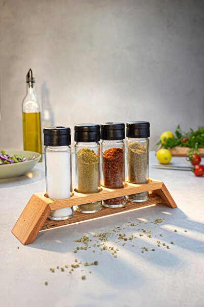 KukiWood Berry 4-Piece Spice Set, 4-Piece Spice Set with Wooden Stand
