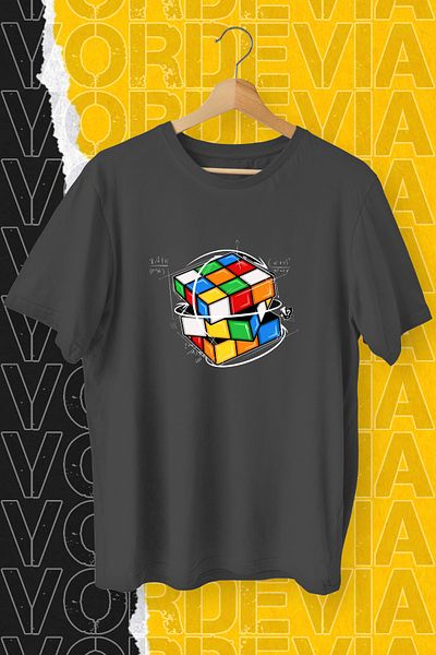 Vordevia Tricou oversize negru cu imprimeu cub Rubik