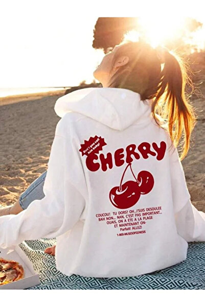 FRİENDS KİDS Kız Çocuk Beyaz Kapüşonlu Cherry Baskılı Sweatshirt