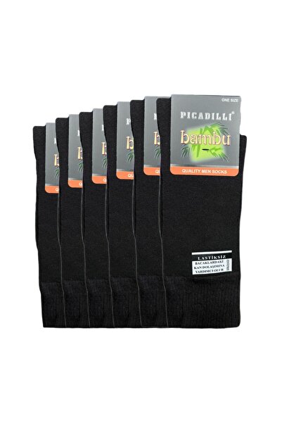 Picadilli 6 Çift Lastiksiz Dikişsiz Siyah Uzun Bambu Diyabet Çorabı