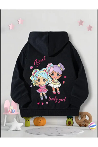 FRİENDS KİDS Kız Çocuk Siyah Kapüşonlu Sweet Girl Baskılı Sweatshirt