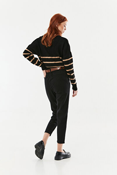 Fulla Moda Gabardínové kalhoty s vysokým pasem s páskem