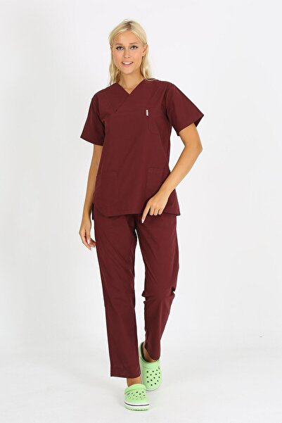 TEKSAN Kadın Doktor Hemşire Öğrenci Forma TakımıTERRY COTTON BORDO Renk Likrasız