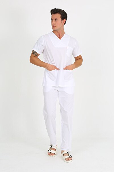 TEKSAN Erkek Doktor Hemşire Öğrenci Forma ZARF YAKA BEYAZ Likrasız