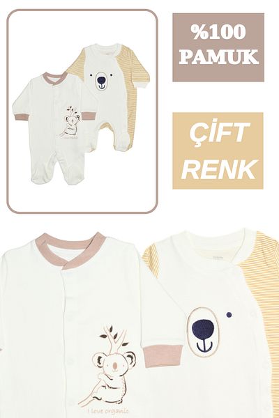 Şanbebe 100% Cotton Koala Patterned Striped 2-Piece Baby Rompers162353